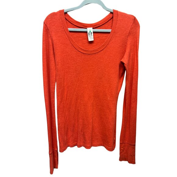 Free People Tops - Free People Cotton Knit Orange Shirt size M